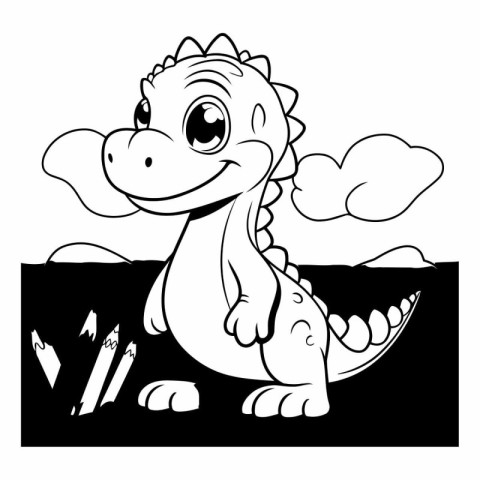 Coloring book for children: Cute dinosaur with pencils.