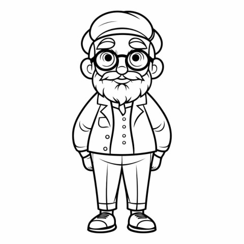 Black and White Cartoon Illustration of Grandfather or Grandfath