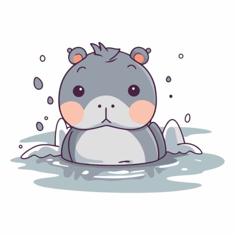 Cute hippopotamus in the water on white background.