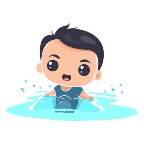 Cute little boy swimming in the pool. Cartoon vector illustratio