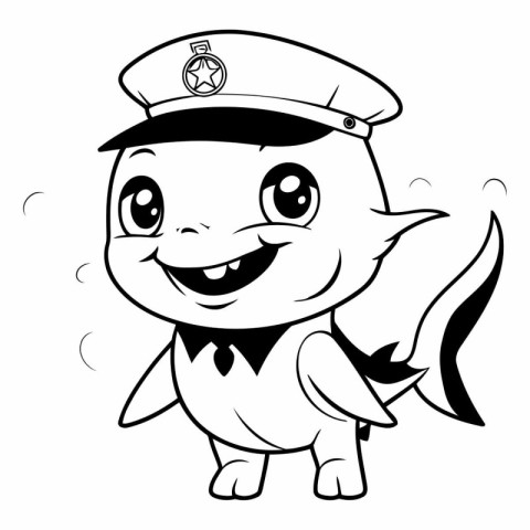 Black and White Cartoon Illustration of Cute Little Policeman Co