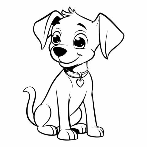 Black and White Cartoon Illustration of Cute Puppy Dog Animal Ch