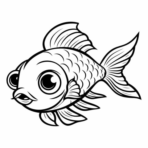 Black and White Cartoon Illustration of Cute Fish for Coloring B