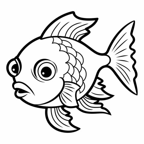 Black and White Cartoon Illustration of Cute Fish Animal Charact