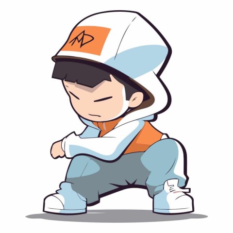 Vector illustration of a little boy wearing a helmet and pants.