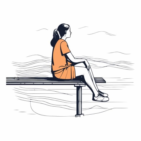 Girl sitting on a bench and looking at the sea