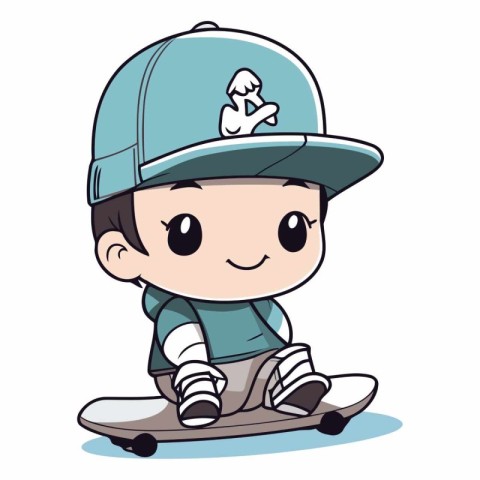 Boy riding skateboard - Cute cartoon character vector illustrati