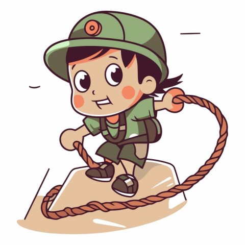 Illustration of a Kid Boy Climbing a Rope on a Pier