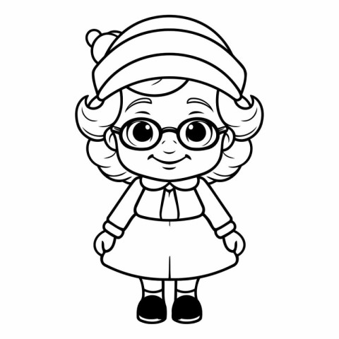 Coloring book for children: girl in a hat and glasses.