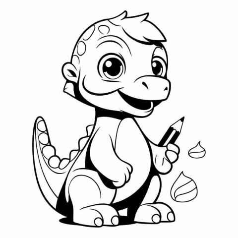 Cute baby dinosaur coloring page isolated on white background.