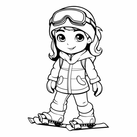 Coloring Page Outline Of Cartoon Snowboarder Girl.