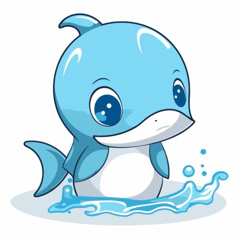 Cute blue whale swimming in the sea. cartoon vector illustration