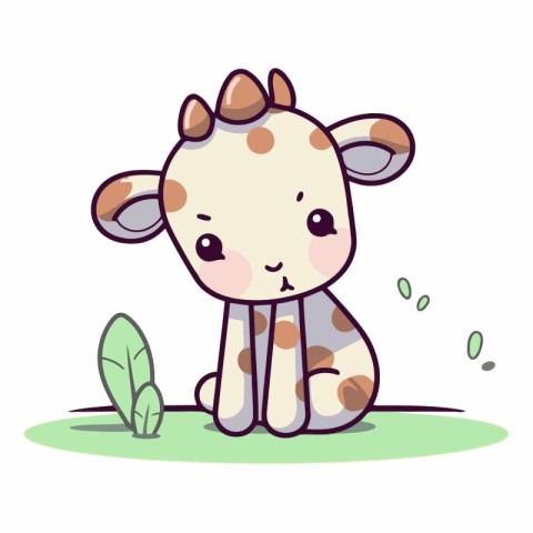 Cute cartoon giraffe sitting on the grass.