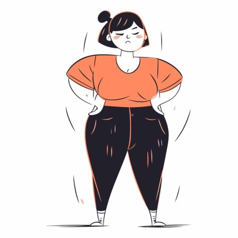 Fat woman vector illustration. Weight loss concept. Cartoon fat