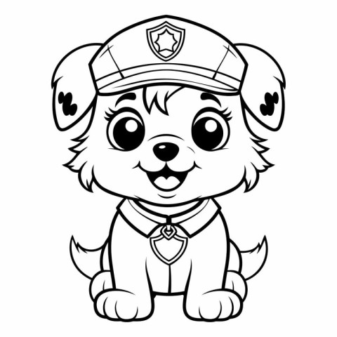 Black and White Cartoon Illustration of Cute Puppy Police Dog Co