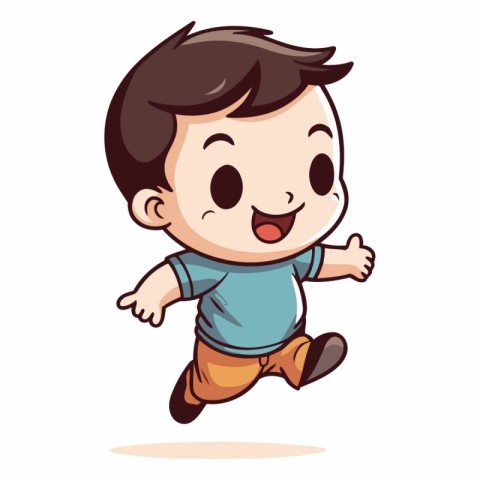 Vector Illustration of a Cute Little Boy Running Isolated on Whi