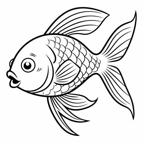 Black and White Cartoon Illustration of Cute Fish Animal Charact