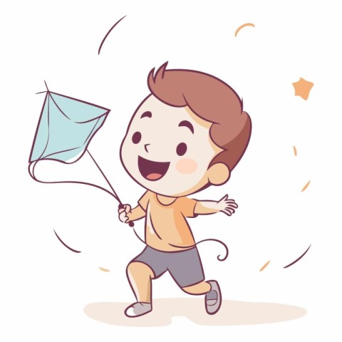 Illustration of a Kid Playing with a Kite on White Background