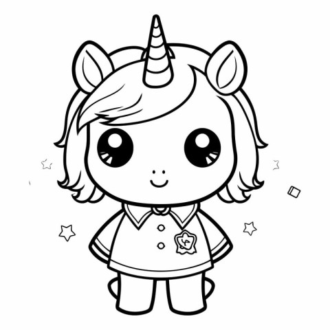 Black and White Cute Unicorn Cartoon Mascot Character Vector Ill