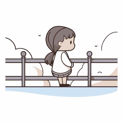 Vector illustration of a little girl sitting on a fence in a par