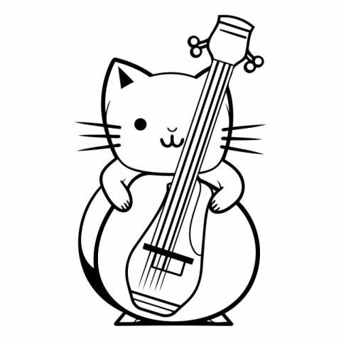 cute cat with ukulele character vector illustration designicon