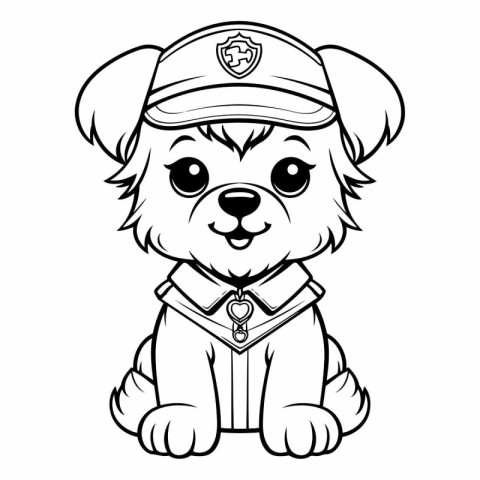 Black and White Cartoon Illustration of Cute Puppy Sailor Dog Co