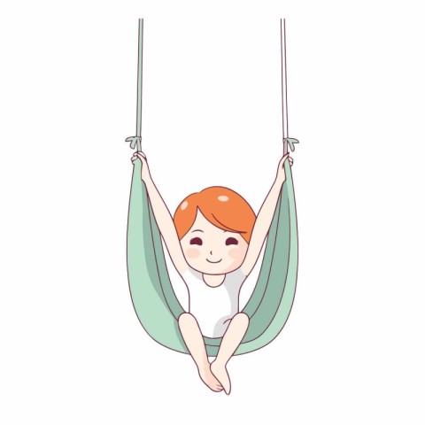 Cute little boy swinging on hammock in cartoon style.