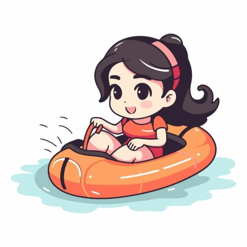 cute little girl riding on an inflatable boat