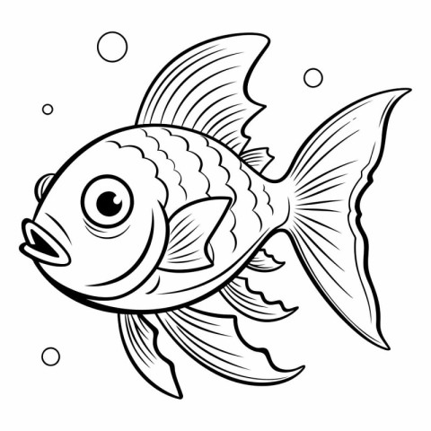 Black and White Cartoon Illustration of Cute Fish for Coloring B