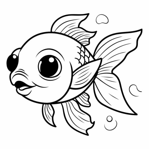 Black and White Cartoon Illustration of Cute Fish Animal Charact