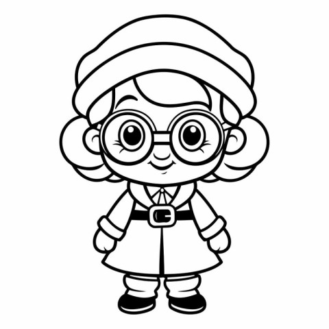 Coloring book for children: Little girl in glasses and a hat