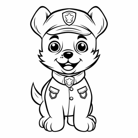 Black and White Cartoon Illustration of Cute Puppy Police Dog Ma