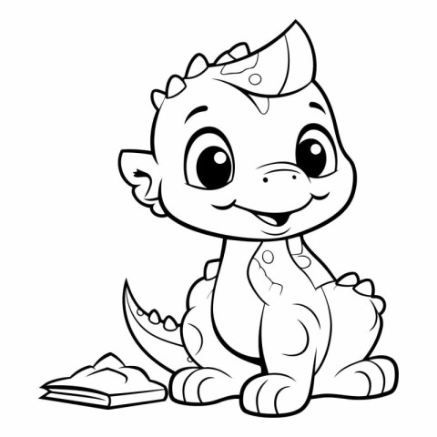 Black and White Cartoon Illustration of Baby Dinosaur for Colori