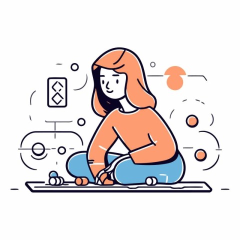 Vector illustration of a girl sitting on the floor and doing yog