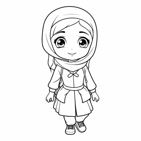 cute little muslim girl with hijab cartoon vector illustration g