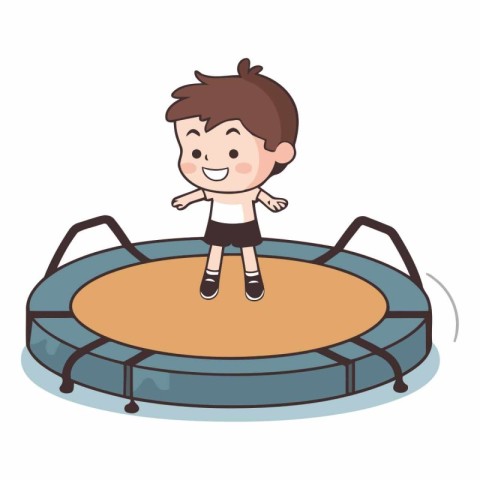 cute boy jumping on trampoline cartoon vector illustration graph