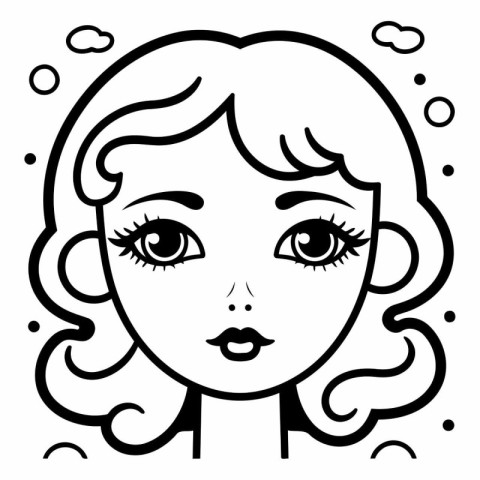 Black and White Cartoon Illustration of Woman Face for Coloring