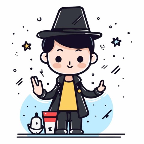 Character illustration design. Businessman wearing a hat and coa