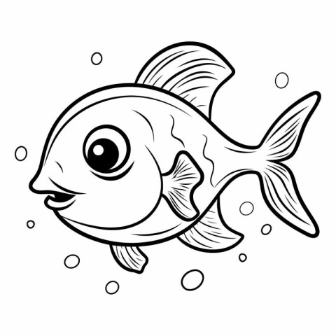 Black and White Cartoon Illustration of Cute Fish Animal Charact