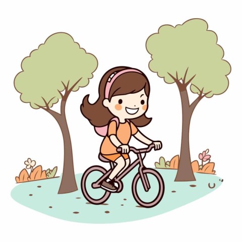 Cute little girl riding bicycle in the park.