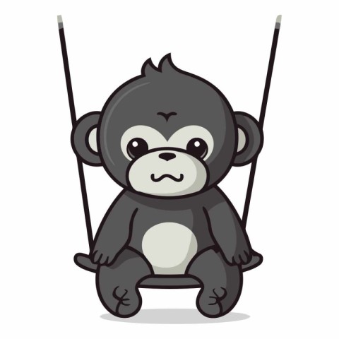 Monkey Sitting on Rope Cartoon Mascot Character Illustration