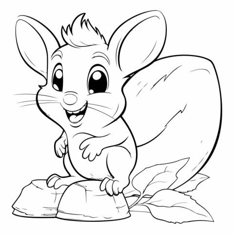 Black and White Cartoon Illustration of Cute Little Squirrel Ani