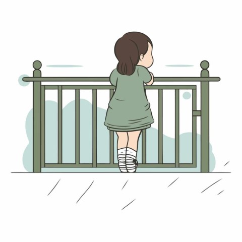 Illustration of a little girl standing on the balcony.