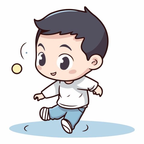 Vector Illustration of Cute Little Boy Jumping and Playing with