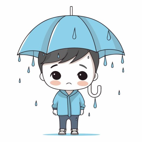 cute little boy with umbrella and rain.illustration vector desig