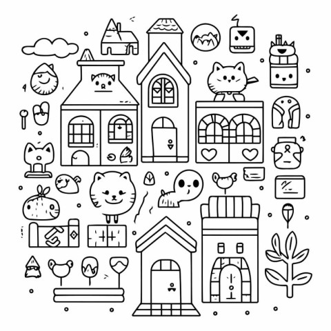 Cute doodle houses for your design.