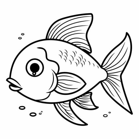 Black and White Cartoon Illustration of Cute Fish Animal Charact