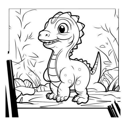 Black and White Cartoon Illustration of Dinosaur Animal for Colo