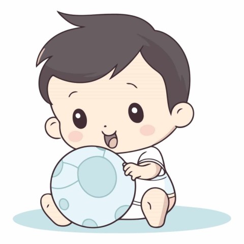 Cute baby boy playing with soccer ball cartoon vector illustrati