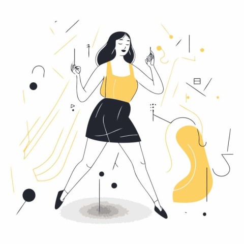 Vector illustration of a girl in a black skirt and yellow top.